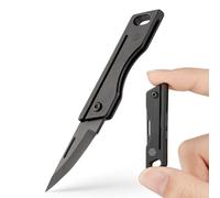 KeyUnity KK06 Mini EDC Navaja de bolsillo, pequeña navaja plegable de titanio con orificio para llavero incorporado para llevar todos los días(Negro Mate)