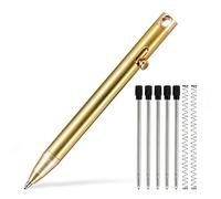 KeyUnity KP00 Bolígrafo de acción de perno de aleación de titanio con recargas adicionales, bolígrafo de bolsillo retráctil para uso diario Signature, punta fina, tinta negra (Latón)