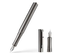 KeyUnity KP02 Pluma estilográfica, Plumín fino con convertidor de tinta, pluma de caligrafía de aleación de titanio para escribir y escribir en diario Plateado