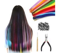 keyxer Kit de extensión de 50 piezas Cheveux Colorés, Extension Cheveux Extension Cheveux Tresse, Extension de Meches Cheveux Tresse Cheveux Avec 150 Perles et Crochet for Party Cosplay Enfants Femmes