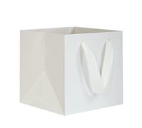 KEYYOOMY 20 bolsas de regalo cuadradas blancas con asas, pequeñas bolsas de regalo de papel kraft con fondo cuadrado, bolsas de regalo para bodas, cumpleaños, Navidad, compras, negocios (6 x 6 x 6