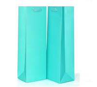 KEYYOOMY Bolsas de regalo de vino - Paquete de 10 bolsas de regalo de papel kraft azul turquesa con asas para bodas, cumpleaños, inauguración de la casa, suministros de fiesta de Navidad (10 unidades,