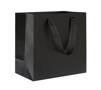 KEYYOOMY Bolsas de regalo negras con asas, bolsas de regalo de papel kraft de cuerpo cuadrado, bolsas de regalo para bodas, cumpleaños, Navidad, baby shower, compras, negocios (10 unidades, 6 x 6 x 4