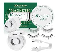 KEYYOU Daily Wear Reusable Magnetic Eyelashes No Glue Needed 2 Pair with Applicator, Easy to Apply & Long Lasting for Daily Use & Events D Natural Magnetic Lashes (A01+A02)