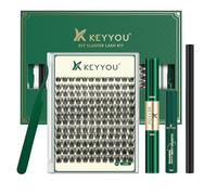 KEYYOU - Kit de extensión de pestañas DIY de 144 piezas, kit de extensión de pestañas con rímel BrUKh Bond y sello, removedor de pegamento de pestañas, aplicadores de pestañas, almohadilla limpia para
