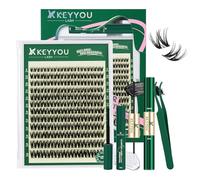 KEYYOU Set de extensiones de pestañas D Curl Volume Lashes 8-16 mm Juego de 132 rizador de pestañas con adhesivo y pinzas Wispy Lash Clusters Kit (F01)