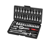 KeZaara 46 Piezas Juego de Llaves de Vaso con Llave Carraca 1/4", Juego de Llaves de Vaso Cromadas, Juego de Llaves de Trinquete y de Tubo Adecuado para Trabajar en Bicicletas y Coches