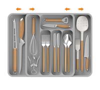 KeZaara Cuberteros para Cajon Cocina 40 cm, Expandible Organizador de Cubiertos, Cubertero para Portacucharas, Tenedores, Cuchillos, 36,2 × 47 × 5 cm, Gris