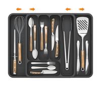 KeZaara Cuberteros para Cajon Cocina 40 cm, Expandible Organizador de Cubiertos, Cubertero para Portacucharas, Tenedores, Cuchillos, 36,2 × 47 × 5 cm, Negro