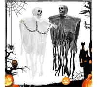 Kezidhp 2pcs Esqueletos Colgantes Terroríficos 80x75cm - Decoración Halloween Fantasma con Cadenas, Espíritu Colgante para Puerta, Ventana, Jardín, Casa Embrujada