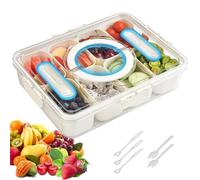 Kezidhp Caja Aperitivos con 8 Compartimentos y Tenedores, Bandeja Snack con Tapa y Asa, Organizador para Caramelos, Frutas, Galletas, Verduras, Frutos Secos - Ideal Cocina, Fiesta y Picnic
