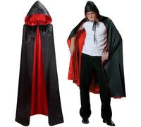 Kezidhp Capa Halloween con Capucha 150cm, Disfraz Vampiro Adulto Negro y Rojo Reversible, Capa Larga para Hombres Mujeres Jóvenes, Carnaval, Cosplay, Fiesta de Halloween
