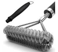 Kezidhp Cepillo Limpieza Barbacoa con Cerdas Acero Inoxidable - para Parrilla Carbón, Gas, Eléctrica - Mango PP 45.5 cm Aislamiento Térmico - Raspador Incluido - Accesorio para Jardín, Camping