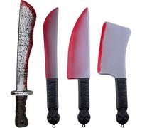 Kezidhp Cuchillo Falso Halloween 4 Piezas - Cuchillos Sangrientos de Plástico 38-43cm, Accesorios Disfraz Terror, Decoración Fiesta Halloween Party