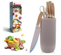 Kezidhp Cuchillos Cocina Set - 6 Piezas Utensilios de Cocina Color Caqui con Tecnología Antiadherente, Afilados y Ergonomía con Soportes