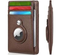 KF-Premium - Cartera de piel sintética para Airtag RFID, tarjetero, dinero, AirTag, color negro, Brown, One Size, Minimalista