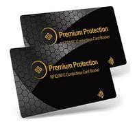 KF-Premium Tarjetas protectoras de fraude antirrobo RFID/NFC (paquete de 2) para tarjetas de crédito/débito a prueba de estafas sin contacto, protección de pasaportes, Gold, Credit Card Size, Moderno