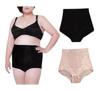 KFEXLYNG Calzoncillos para Mujer, Tallas Grandes, Bragas de Encaje, Cintura Alta, Bragas Maxi, Paquete de 2 Unidades (FR/ES, Letras, 3XL, Grande, Regular, Negro/Color Piel)