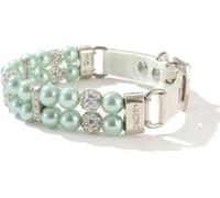 KFGISD, Collar de Perro de Lujo Hecho a Mano con Perlas, Ajustable, de Cuero sintético, Elegante, con Cristales de imitación. ，Collar de Perro(Green,L)