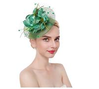 KFGISD, Diadema de plumas de malla con flores for mujer, for boda, iglesia, cóctel, fiesta de té, sombrero,Horquilla con flores y plumas(GN)