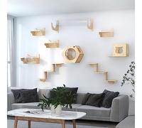 KFGISD, Estantes de Pared de Madera Maciza for Gatos, estantes y Perchas for Paredes, cápsula Espacial, Pasillo aéreo, Plataforma de Salto Tipo túnel,Escalera para Gato(Wall Combination 4)