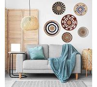 KFGISD, Juego de 6 cestas de Mimbre for decoración de Pared, cestas Tejidas Colgantes 100% Hechas a Mano, Bandeja de Mimbre Decorativa.,Decoraciones de ratán