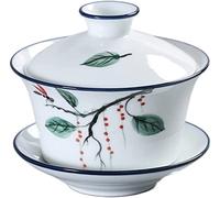 KFGISD, Juego de té de Kung Fu, cuenco cubierto, taza de té china retro pintada a mano, taza de té Gaiwan de cerámica, sopera de té hecha a mano, vajilla de porcelana ，Tazas de té(E 10.5x9.5cm 230ml)