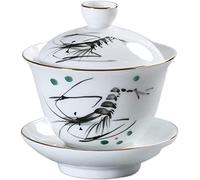 KFGISD, Juego de té de Kung Fu, cuenco cubierto, taza de té china retro pintada a mano, taza de té Gaiwan de cerámica, sopera de té hecha a mano, vajilla de porcelana ，Tazas de té(J 9.4x10.4cm 200ml)