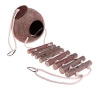 KFGISD, Nido de Loro de cáscara de Coco, comedero for periquitos, pájaros, Jaula de Juguete for Mascotas con Escalera, Colgante marrón for pájaros B,Casa para pájaros(A)