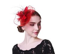 KFGISD, Sombrero de mujer con flores, malla, cintas y plumas, diadema o pinza for cóctel, fiesta de té.,Horquilla con flores y plumas(23C)