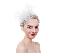 KFGISD, Sombrero de plumas for boda, iglesia, tocado de malla for mujer, cóctel, fiesta de té con flores,Horquilla con flores y plumas(White)