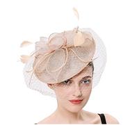KFGISD, Sombrero de plumas for iglesia o boda, tocado de malla for mujer, tocado de malla for cóctel,Horquilla con flores y plumas(Beige)