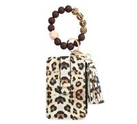KFGISD, Tarjetero de Piel Bohemia con Borla y cordón de Cuentas, Tarjetero portátil de Piel sintética for Documentos de Identidad, Color Caqui. ，Carteras con Cuentas(Brown)