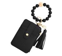 KFGISD, Tarjetero de Piel sintética Bohemio con Borla y cordón de Cuentas, portátil, for Tarjetas de Identidad, Color Negro ，Carteras con Cuentas(Black)