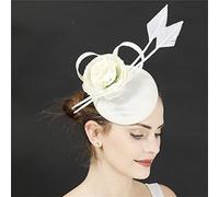 KFGISD, Tocados de boda for mujer, con pinza for el pelo de flores, elegantes, de malla, for novias, fiestas en la iglesia,Horquilla con flores y plumas(Creamywhite)