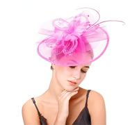 KFGISD, Tocados Sombreros Accesorios Mujer Formal Boda Iglesia Novia Cóctel Fiesta de Té Tocados,Horquilla con flores y plumas(Pink)