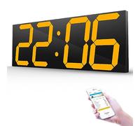 KFHDSAS Reloj De Pared Digital LED De 18 Pulgadas Y 6 Dígitos, 3 Niveles De Brillo, Cuenta Atrás, Atenuación Automática, Alarma, Calendario, Termómetro Y Control Remoto Bluetooth.(Orange)