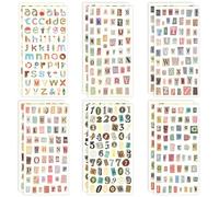 KFHENSOMR 12 hojas de pegatinas vintage autoadhesivas bonitas letras números scrapbooking pegatinas graffiti accesorios para bricolaje diario planificador álbum arte manualidades papel