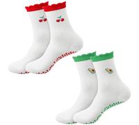 KFHENSOMR 2 pares de calcetines de pilates antideslizantes para mujer, con diseño de frutas, calcetines de yoga, antideslizantes, para pilates, barre, yoga, ballet, danza, trampolín descalzo