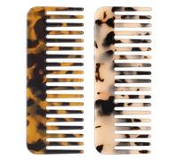 KFHENSOMR Paquete de 2 peines de concha de tortuga de dientes anchos, peine desenredante para cabello húmedo y seco, peine desenredante para mujer, cabello grueso y rizado ondulado (marfil, carey