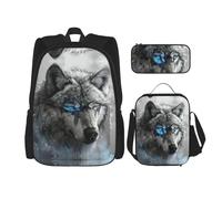 Kfjghhl Blue Eyes Wolf - Mochila para el almuerzo para niños y niñas, juego de mochila para la escuela, laptop, estudiantes, verano