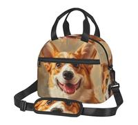 Kfjghhl Bonita bolsa de almuerzo Corgi para mujer, amplia apertura, portátil, con bolsillo, térmica, para adultos, picnic, playa