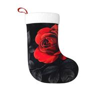 Kfjghhl Calcetín de Navidad con rosas rojas y hojas negras para adultos y niños, bolsa de regalo clásica para decoración del hogar
