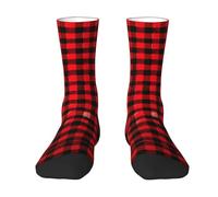 Kfjghhl Calcetines para mujer y hombre, a cuadros, color rojo y negro, calcetines esenciales para armario, suaves, transpirables, de elastano, elásticos, talla 4-9