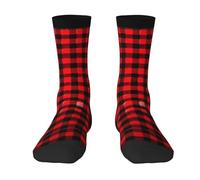 Kfjghhl Calcetines para mujer y hombre, a cuadros, color rojo y negro, calcetines esenciales para armario, suaves, transpirables, de elastano, elásticos, talla 4-9