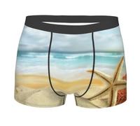 Kfjghhl Calzoncillos tipo bóxer modernos con diseño de estrella de mar y coral en la playa de arena para hombre, ultra transpirable, sin subir, cómodos y flexibles, Negro, L