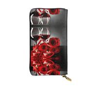 Kfjghhl Cartera de mujer con diseño de rosa y vela de vino tinto y vela, de gran capacidad, tarjetero, con bloqueo RFID, de piel, para mujer