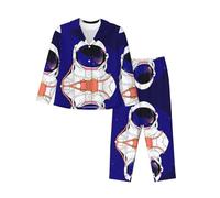 Kfjghhl Cool Man In Outer Space - Conjunto de pijama suave de dos piezas para mujer, conjunto de pijama de manga larga, pantalones a cuadros, bolsillos para dormir, Negro, S