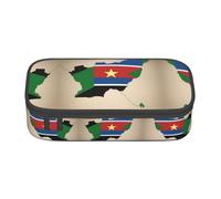 Kfjghhl Estuche grande con diseño de mapa de la bandera de Sudán del Sur con estrella amarilla, para niñas y niños, bonito estuche secundario de gran capacidad, compartimentos con cremallera