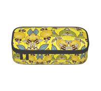 Kfjghhl Estuche para lápices con diseño de limón amarillo y abeja grande para niñas y niños, bonito estuche secundario de gran capacidad, compartimentos con cremallera